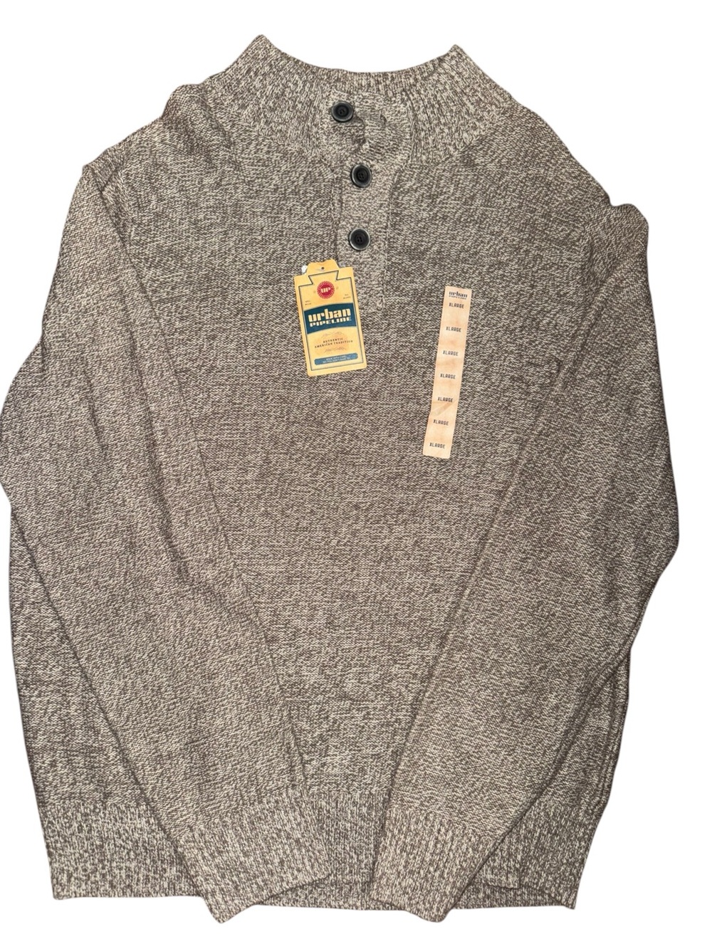 Urban Pipeline Men’s XL Marled Knit Henley Sweater Pullover Brown Gray NWT